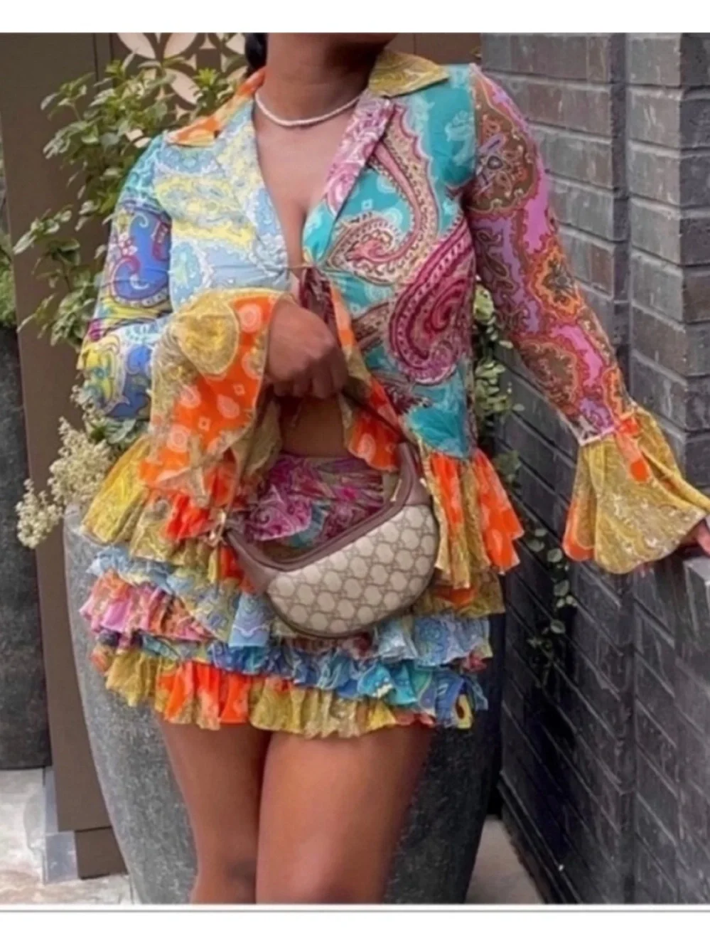 Zara Sheer Paisley Printed Ruffle Blouse